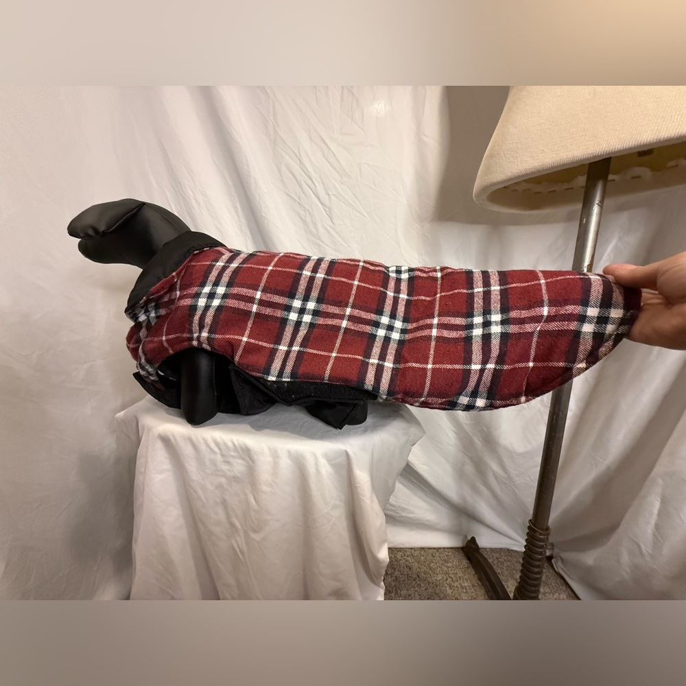 Cozy Plaid Dog Coat - Burgundy and Black